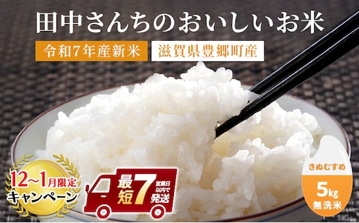 【12月～1月までの限定寄附額】 【最短７営業日以内で発送】田中さんちのおいしいお米 きぬむすめ5kg（無洗米） 令和7年産 スピード配送 CP1201