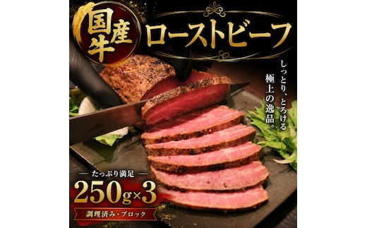 国産牛ローストビーフ 250g×3牛肉 国産牛 オードブル 冷凍 惣菜 おかず 京都