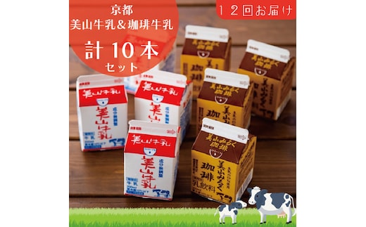 牛乳 定期便 12ヶ月 京都 美山牛乳 200ml ×5本 珈琲牛乳 ×5本 詰め合わせ セット 美山町 お取り寄せ コーヒー牛乳 パック 紙パック 200mL 定期 お楽しみ 12回 ※北海道・沖縄・離島への発送不可 