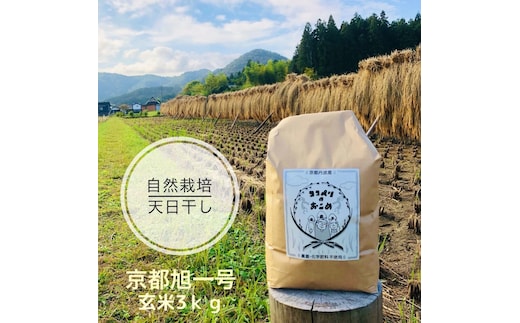 こだわりすぎたお米！自然栽培・天日干しの京都旭一号 玄米3kg 栽培期間中農薬不使用米 無肥料米 栽培期間中化学使用不使用 希少品種 京都丹波地域 南丹市産 うるち米 玄米 米 お米