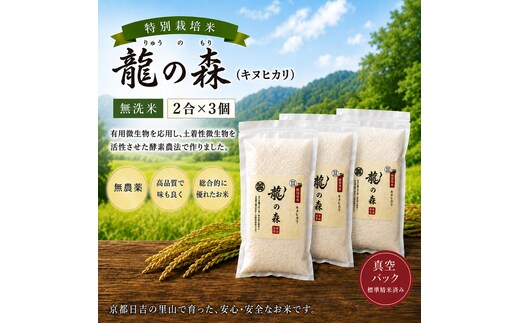 特別栽培米 「 龍の森 」( キヌヒカリ ) 300g×3パック お米 無洗米 きぬひかり 真空パックでお届け 米 コメ 精米 無洗米 白米 ごはん 白飯 京都府 南丹市