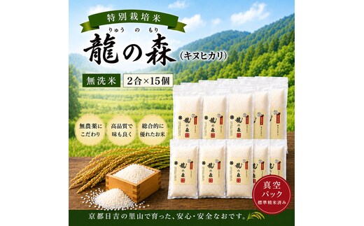 特別栽培米 「 龍の森 」( キヌヒカリ ) 300g×15パック お米 きぬひかり 無洗米 真空パックでお届け 米 コメ 精米 無洗米 白米 ごはん 白飯 京都府 南丹市