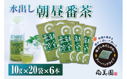 宇治・水出し朝昼番茶ティーバッグ 10ｇ×20袋入×6本 クールサーバー付 〈お茶 茶 煎茶 緑茶 番茶 秋摘み カテキン 水出し ティーバッグ ティーパック クールサーバー 飲料 健康 加工食品〉 