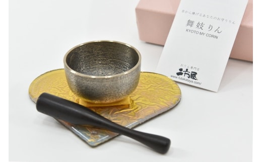 京都・二方屋「舞妓りん（MY CORIN）ガラスハート＜金箔＞」〈工芸品おりん音色インテリアおしゃれ仏具リフレッシュガラスハート雑貨日用品〉 