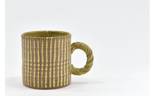 京焼「遙白釉木賊紋マグカップ」【ピスタチオグリーン】1個〈マグカップ 京焼 手作り カップ 食器 陶器 工芸品 遙白釉 木賊紋〉 