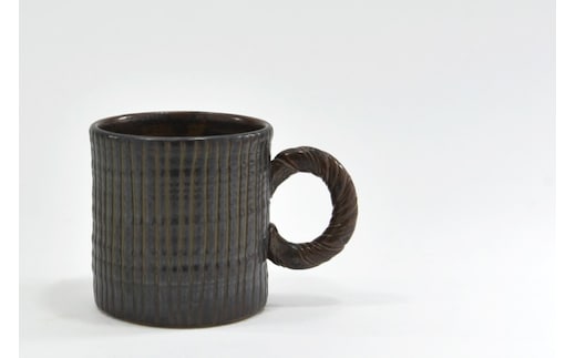 京焼「新羅釉木賊紋マグカップ」【黒】1個〈マグカップ 京焼 手作り カップ 食器 陶器 工芸品 新羅釉 木賊紋〉 