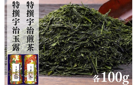 宇治茶 特撰玉露・特撰煎茶飲み比べセット 100g×2缶〈お茶 茶 煎茶 緑茶 玉露 特選 高級 茶葉 宇治茶 飲み比べ セット 茶筒 お茶缶〉
