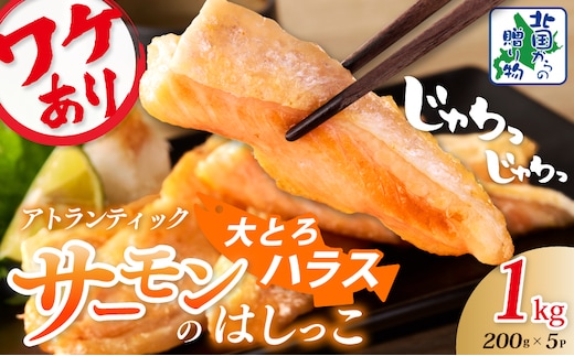 【総量1kg】大とろハラス 200g×5P アトランティックサーモン【小分け 鮭ハラス 腹ヒレ肉 昆布塩加工 はしっこ 訳あり 鮭 さけ シャケ しゃけ】 099H3903