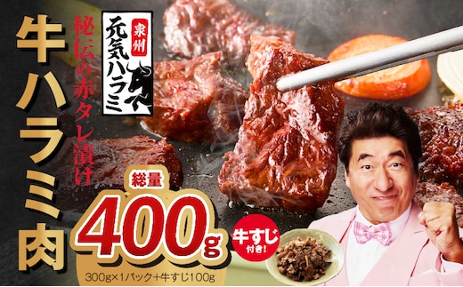 【お試し】牛ハラミ 300g+牛すじ 100g【お試し 秘伝の赤タレ漬け 牛肉 焼肉用 焼くだけ はらみ 小分け BBQ やきにく 肉厚 高評価 訳あり サイズ不揃い】 005A740