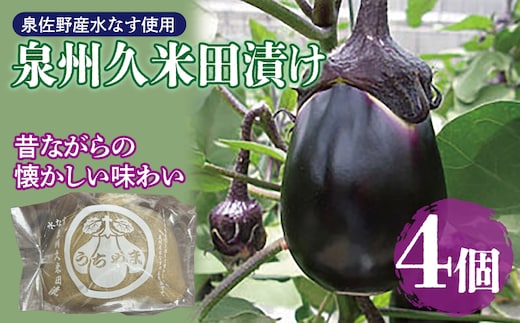 泉州特産 水なす ぬか漬け 4個【泉州久米田漬け 水茄子 なす 旬 野菜 おつまみ 訳あり サイズ不揃い】 005A700