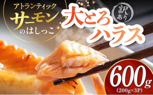 【お試し】大とろハラス 200g×3P【アトランティックサーモン 小分け 訳あり 鮭 腹ヒレ 昆布塩加工 はしっこ】 005A819