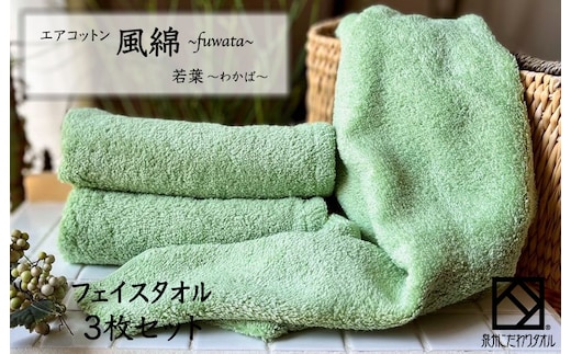 エアコットン風綿フェイスタオル 3枚(若葉) 【泉州タオル 国産 吸水 普段使い 無地 シンプル 日用品 家族 ファミリー】 010B1397