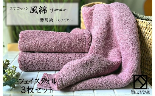 エアコットン風綿フェイスタオル 3枚(葡萄染) 【泉州タオル 国産 吸水 普段使い 無地 シンプル 日用品 家族 ファミリー】 010B1399