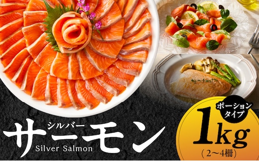 【訳あり】生食用 シルバーサーモン 1kg ポーション【小分け 2-4柵 サイズ不揃い 銀鮭 刺身用 お刺身 魚介 海鮮】 kgp0010