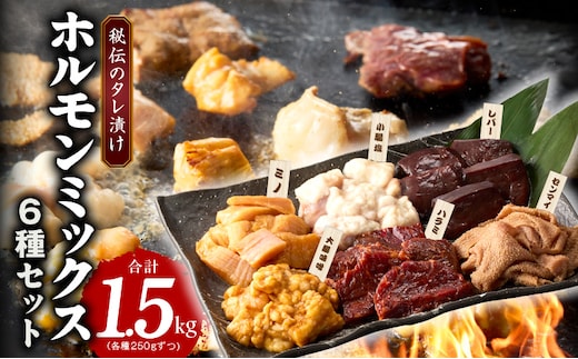 ホルモンミックス 6種セット 合計 1.5kg 秘伝のタレ漬け【食べ比べ 250g×6種 小分け 焼肉 牛肉 ハラミ ミノ センマイ レバー 小腸 大腸 】 010B1629