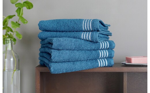 シルキータッチ フェイスタオル ブルー5枚 G2074