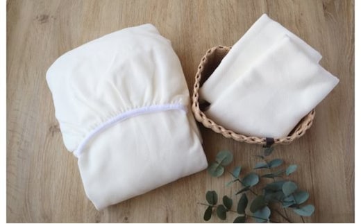 【tissu de coton/ハニカム織】泉州南部織 BED用ダブルシーツ＆ピロー2枚（WH） G1958