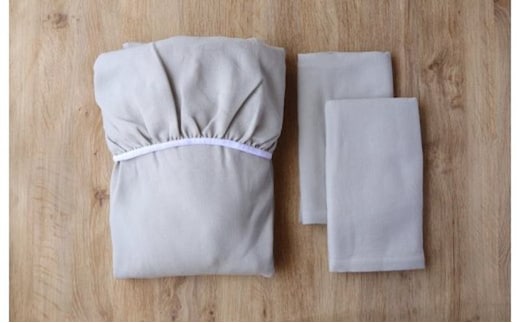 【tissu de coton/ハニカム織】泉州南部織 BED用ダブルシーツ＆ピロー2枚（LGY） G1960