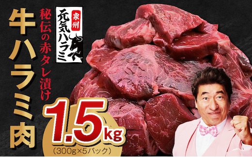牛ハラミ 1.5kg（300g×5P）【秘伝の赤タレ 泉州元気ハラミ 牛肉 はらみ 小分け 焼肉 お弁当 BBQ 訳あり ワケアリ わけあり サイズ不揃い 規格外 TVで話題】 099H4051