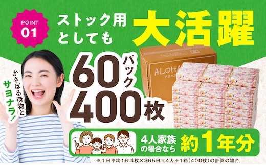 ソフトパックティッシュ 60パック×400枚 200組【ピュアパルプ100％ 高