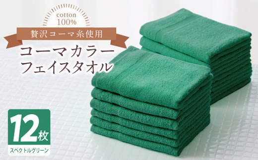 コーマカラーフェイスタオル12枚セット（スペクトルグリーン）【泉州タオル 国産 吸水 薄手 普段使い 無地 シンプル 日用品】 020C556