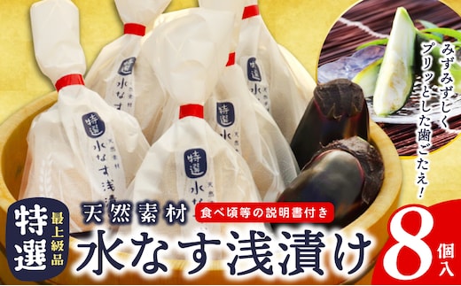 「特選最上級品」天然素材 水なす浅漬け 8個【新鮮 野菜 泉佐野産 茄子 やさい 高評価 数量限定】 020C569