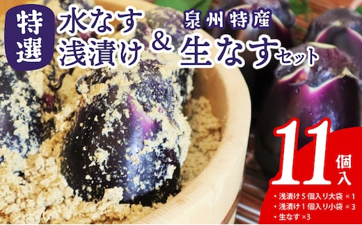 特選水なす浅漬け＆生なす 11個入り【食べ比べ 新鮮 野菜 泉佐野産 茄子 やさい 高評価 数量限定】 020C571