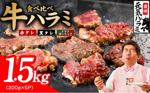 【3種食べ比べ】牛ハラミ 1.5kg（300g×5P）【牛肉 はらみ 小分け 焼肉 お弁当 BBQ 訳あり ワケアリ わけあり サイズ不揃い 規格外 TVで話題 大阪 泉佐野 大阪府 泉佐野市】 020C601