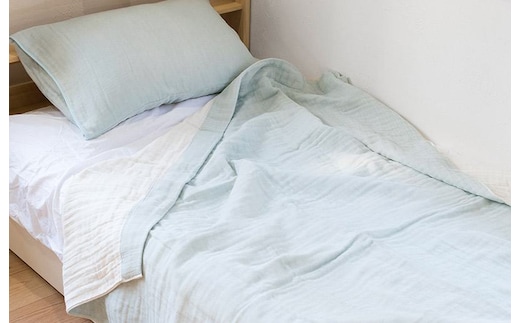 【スピード発送】sasara 4重ガーゼケット+ピローカバーセット（ミストブルー） G2103