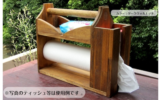 手作り木製 キッチンやアウトドアに便利！3種が入るペーパーラックL 030D149