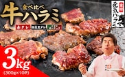 【3種食べ比べ】牛ハラミ肉 3kg（300g×10P）【牛肉 はらみ 小分け 焼肉 お弁当 BBQ 訳あり ワケアリ わけあり サイズ不揃い 規格外 TVで話題】 030D280-1