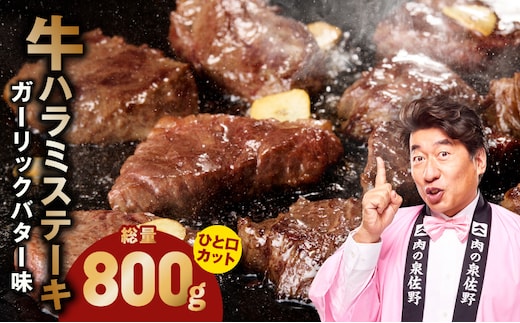 【ひと口カット】牛ハラミステーキ 800g【200g×4P ガーリックバター味 お試し 小分け カット済み 牛肉 訳あり サイズ不揃い 焼くだけ】 099H4491-1