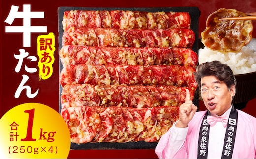 【高評価】牛たん 1kg ねぎ塩 小分け 250g×4P【成型 牛タン 牛肉 焼肉 BBQ 薄切り ぎゅうたん スライス 訳あり サイズ不揃い】 099H4757