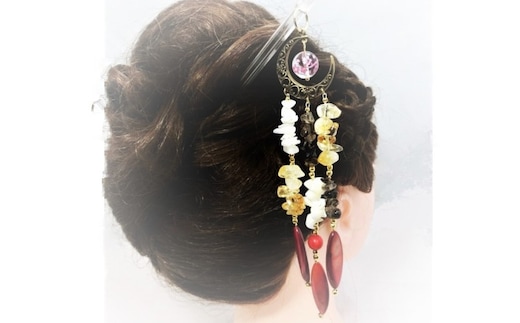 天然石簪（かんざし）「RaspberryMoon(紅の月)」 099H2181