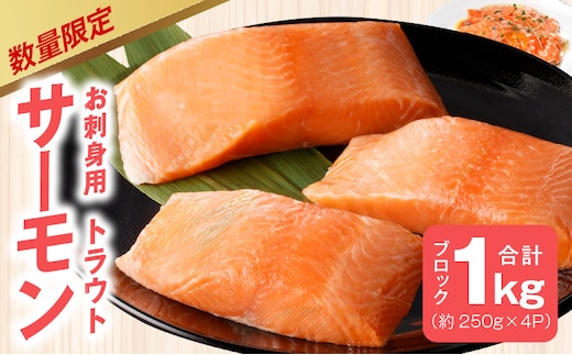 【期間限定】お刺身用 サーモン 1kg ブロック 小分け 約250g×4P ポーション 柵 訳あり サイズ不揃い kgp0048