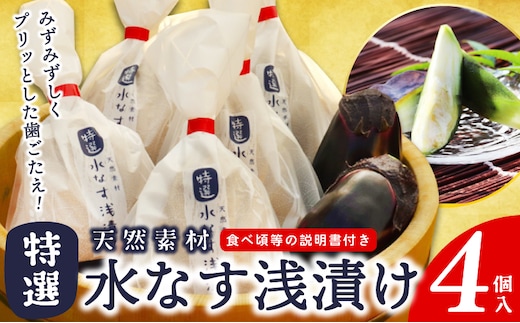 【先行予約】「特選最上級品」天然素材 水なす浅漬け 4個【新鮮 野菜 泉佐野産 茄子 やさい 高評価 数量限定】 099H3085