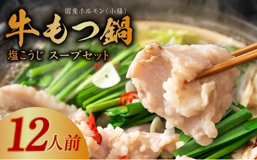 牛もつ鍋セット 12人前【国産 牛肉 ホルモン 塩こうじ スープ付き モツ 鍋 高評価 冷凍 鍋セット 簡単調理】 099H3151