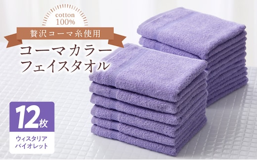 コーマカラーフェイスタオル12枚セット（ウィスタリアバイオレット）泉州タオル【泉州タオル 国産 吸水 普段使い 無地 シンプル 日用品 家族 ファミリー】 020C451