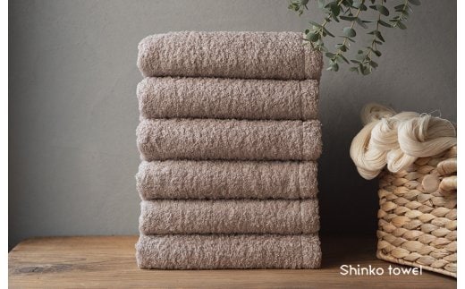 【TVで紹介！】おぅ！え～やん フェイスタオル（ブラウン）6枚【泉州タオル 国産 吸水 普段使い 無地 シンプル 日用品 家族 ファミリー】 G2692