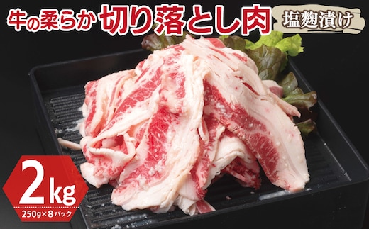 牛肉 切り落とし 塩麹漬け 合計2kg【味付け 小分け 焼くだけ 簡単調理 BBQ 牛肉 250g×8袋】 G3393