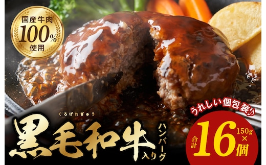 黒毛和牛入り 国産牛肉100％ ハンバーグ 150g×16個【個包装 ハンバーグ 牛肉 はんばーぐ 小分け 惣菜 冷凍 一人暮らし 数量限定】 099H3400