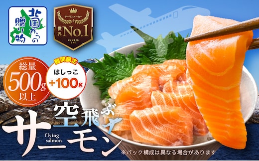 アトランティックサーモン 総量 500g以上＋はしっこ100g【フィレ エコパック 訳あり サイズ不揃い 刺身 さーもん 冷凍 北国からの贈り物】 099H3605-2