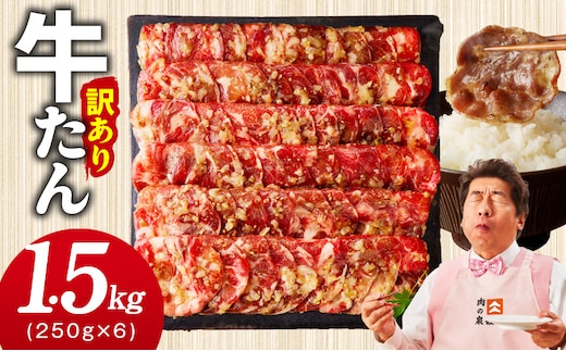 【1位獲得】牛たん 1.5kg ねぎ塩味 小分け 250g×6【成型 牛タン 牛肉 焼肉 BBQ 薄切り ぎゅうたん スライス 訳あり サイズ不揃い 圧倒的企業努力】 099H4048