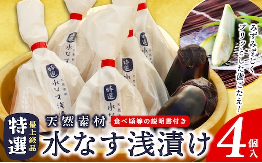 「特選最上級品」天然素材 水なす浅漬け 4個【新鮮 野菜 泉佐野産 茄子 やさい 高評価 数量限定】 099H4576