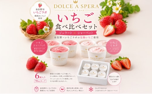 朝採れいちご 食べ比べ６個セット ジェラート×シャーベット各３個 ー泉佐野・いちごラボの完熟いちご使用ー 099H4586