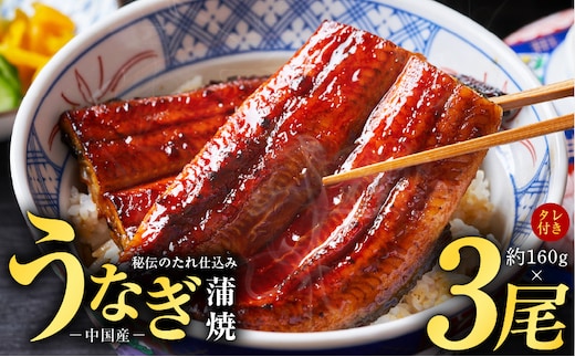 秘伝のたれ仕込み うなぎ蒲焼 合計480g（約160ｇ×3尾）鰻 ウナギ 中国産 温めるだけ 簡単 レンジ調理 ふっくらふわふわ 炭火焼き 備長炭 手焼き kgp0066