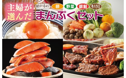 主婦が選んだ まんぷく セット（牛肉 ハラミ 銀鮭 切り身 たまご 野菜）【別送】 099S016
