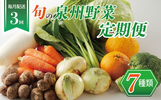 泉州野菜 定期便 7種類×全3回【毎月配送 国産 野菜 やさい 詰め合わせ セット 新鮮 旬 ええもん ていきびん】 099Z111
