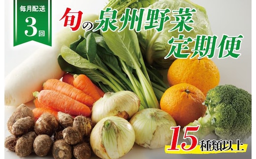 泉州野菜 定期便 15種類以上×全3回【毎月配送 国産 野菜 やさい 詰め合わせ セット 新鮮 旬 ええもん ていきびん】 099Z114