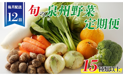 泉州野菜 定期便 15種類以上×全12回【毎月配送 国産 野菜 やさい 詰め合わせ セット 新鮮 旬 ええもん ていきびん】 099Z189